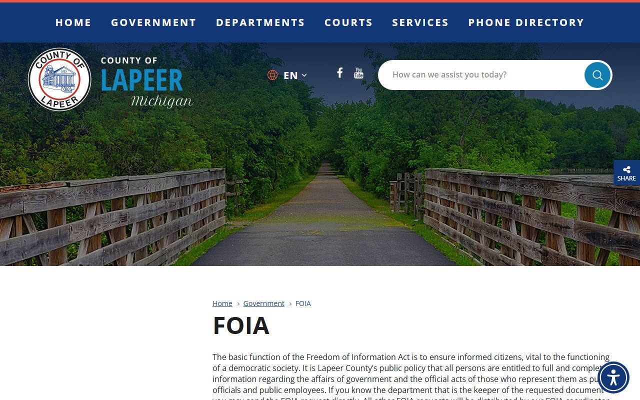 Lapeer County FOIA records request page and request form