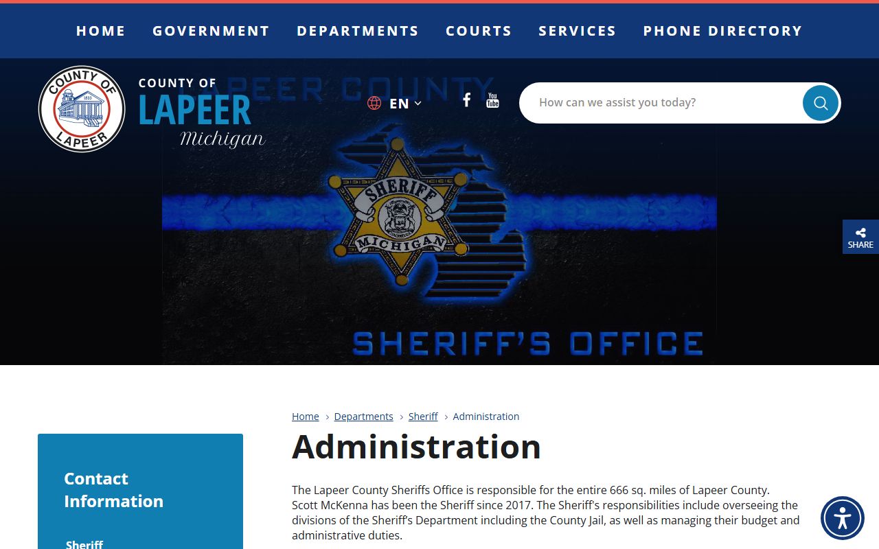 Lapeer County arrest records Sheriff administration page