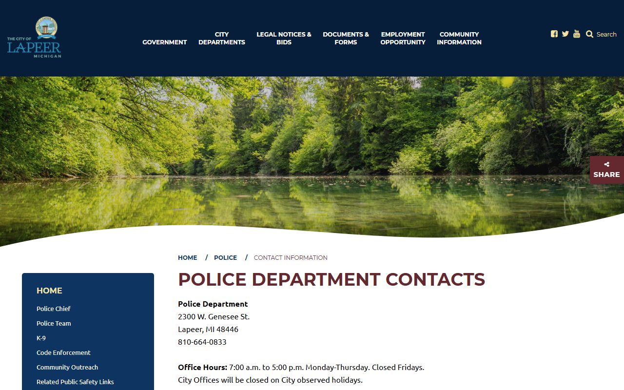 Lapeer County arrest records city police contact page