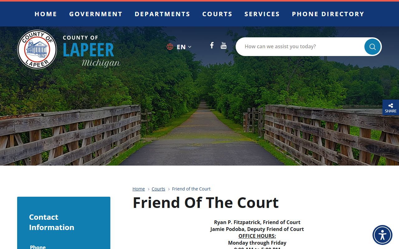 Lapeer County Friend of the Court schedules and SMILE docket information