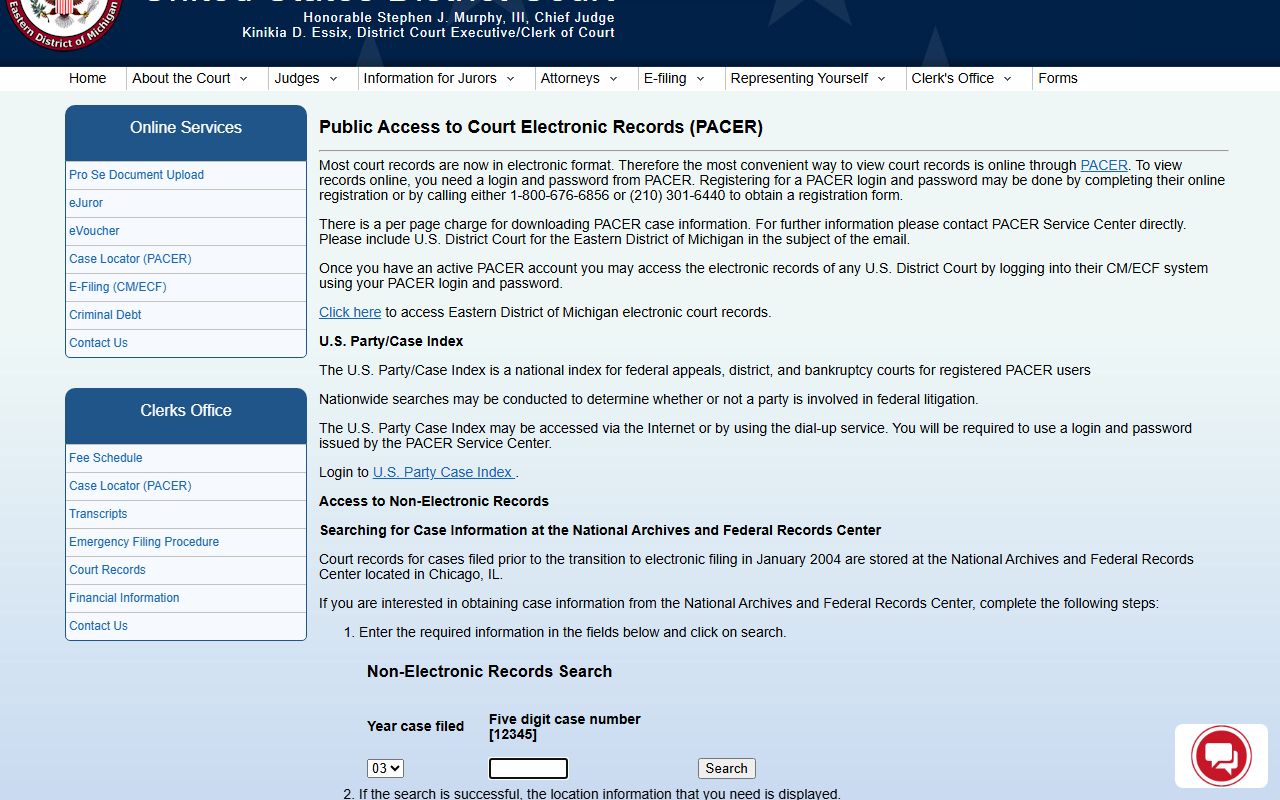 Lapeer County federal court records access through the Eastern District of Michigan PACER page