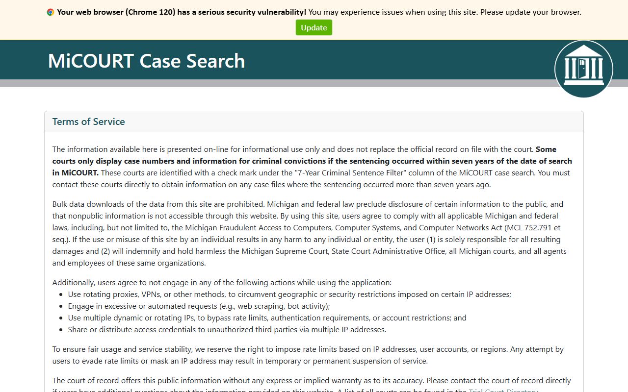 Lapeer County court records search on the MiCOURT trial court case search portal