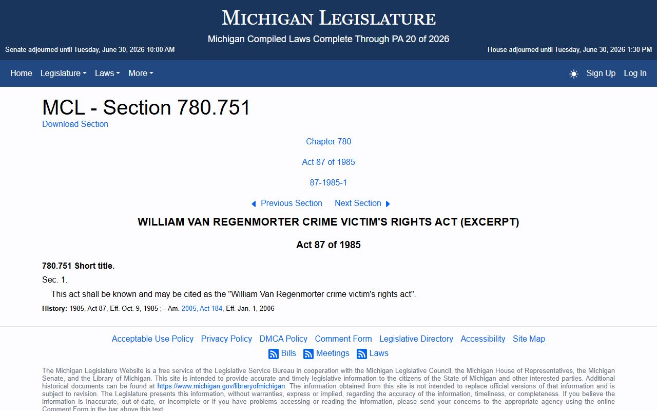 Lapeer County criminal court records Crime Victim's Rights Act statute