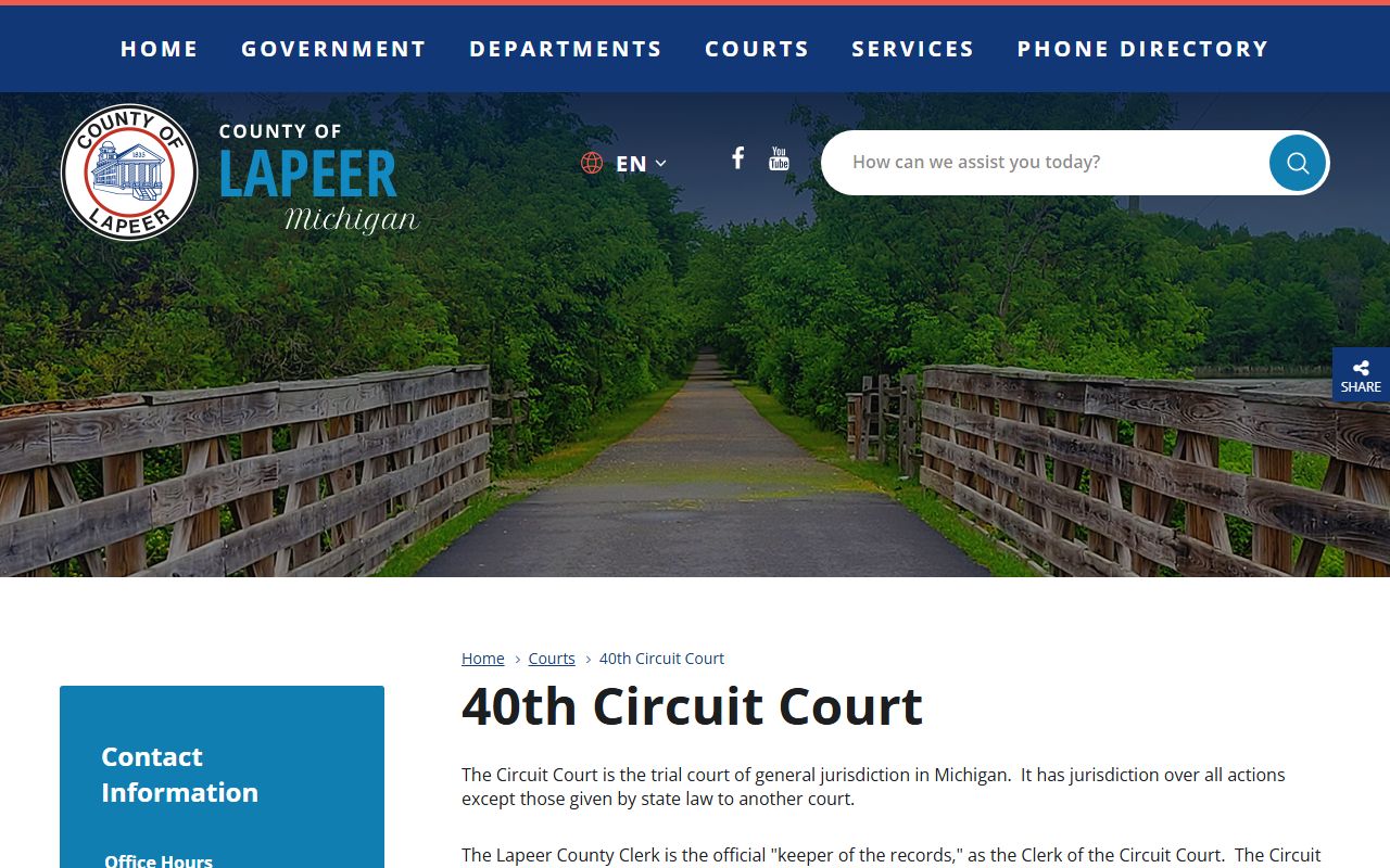 Lapeer County 40th Circuit Court page for court records