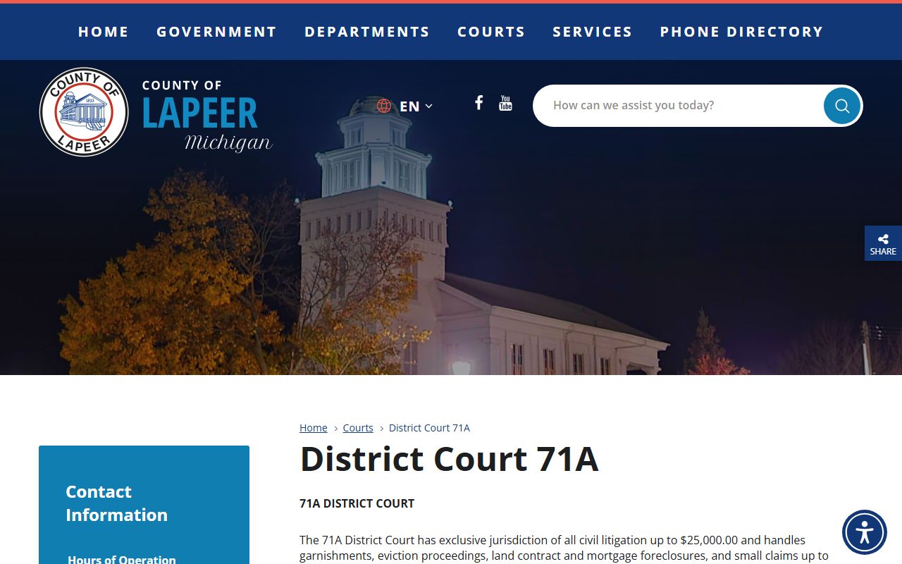 Lapeer County 71A District Court page with court records detail