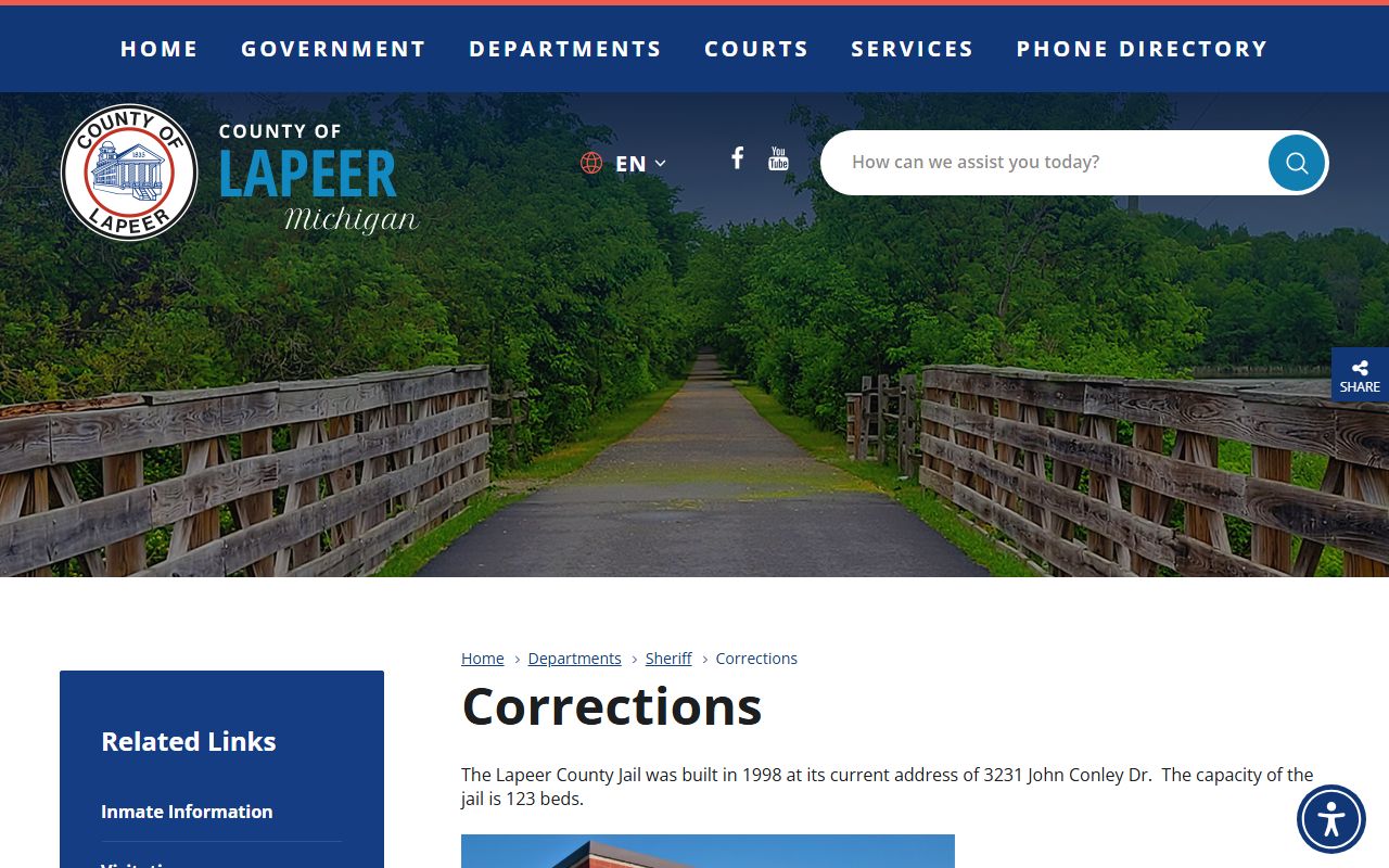 Lapeer County jail corrections page for inmate records