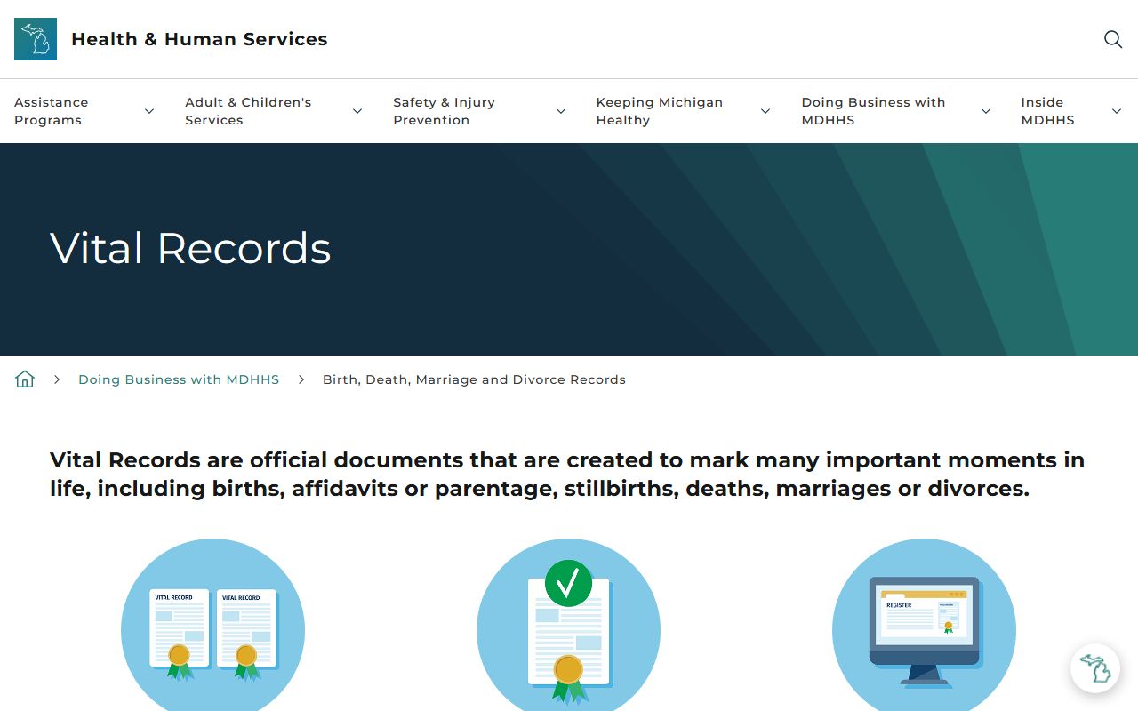Michigan state vital records office for Lapeer County marriage and divorce certificates