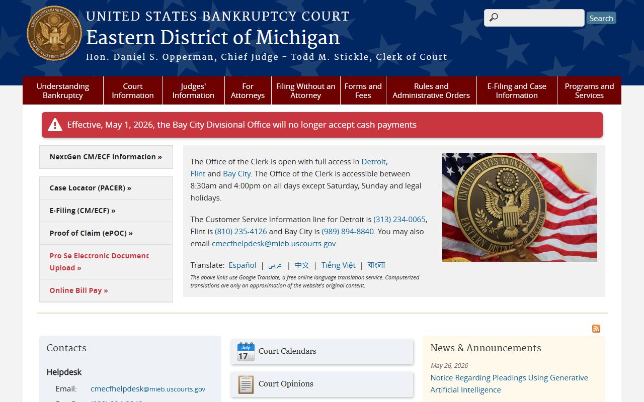 Eastern District of Michigan Bankruptcy Court, separate from Lapeer County probate records