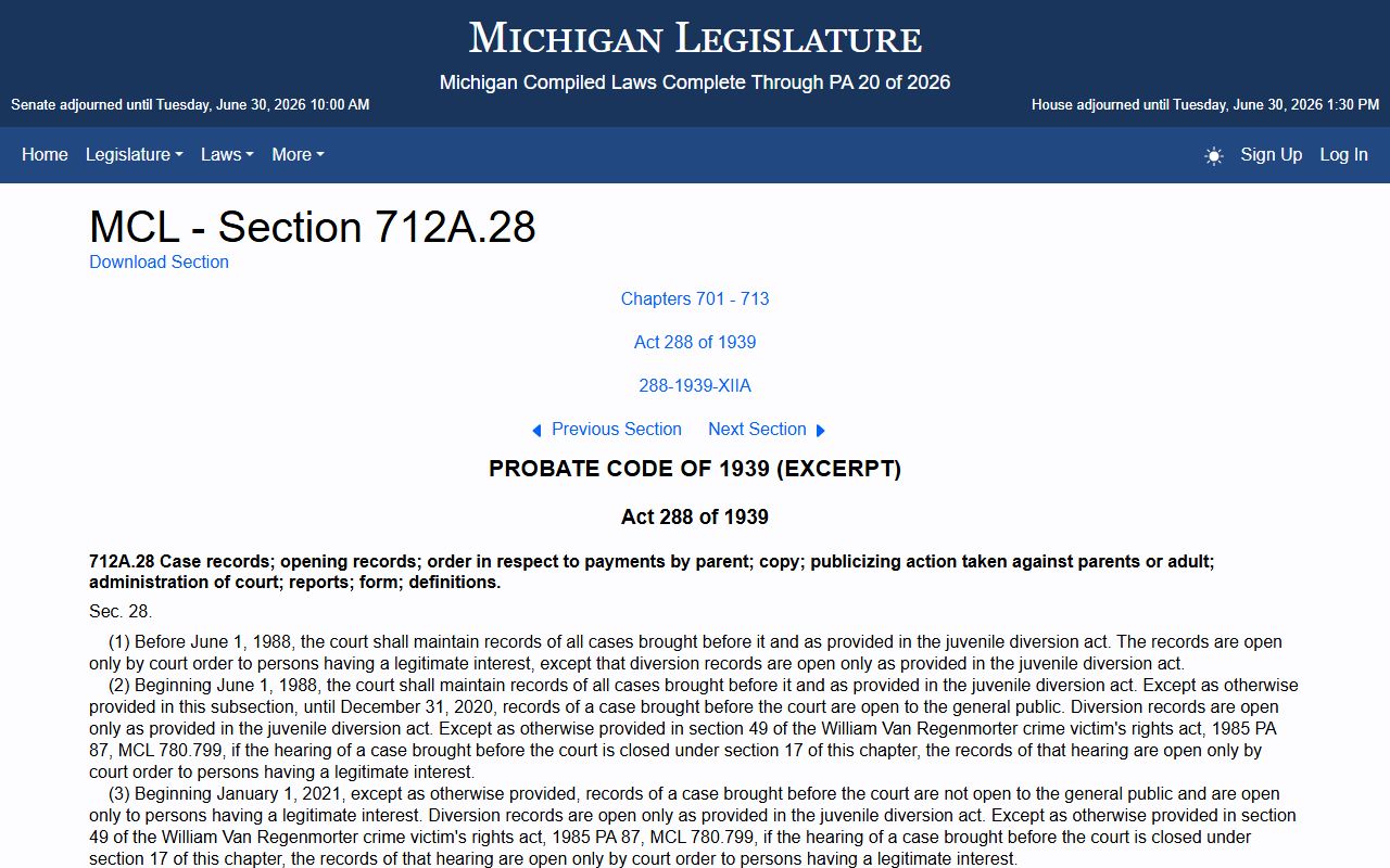 Michigan juvenile record confidentiality statute affecting Lapeer County probate records