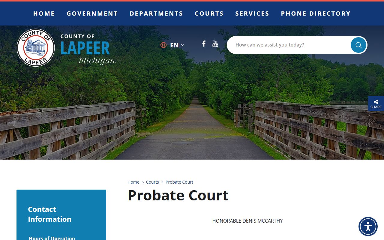 Lapeer County Probate Court page listing probate records jurisdiction and topics