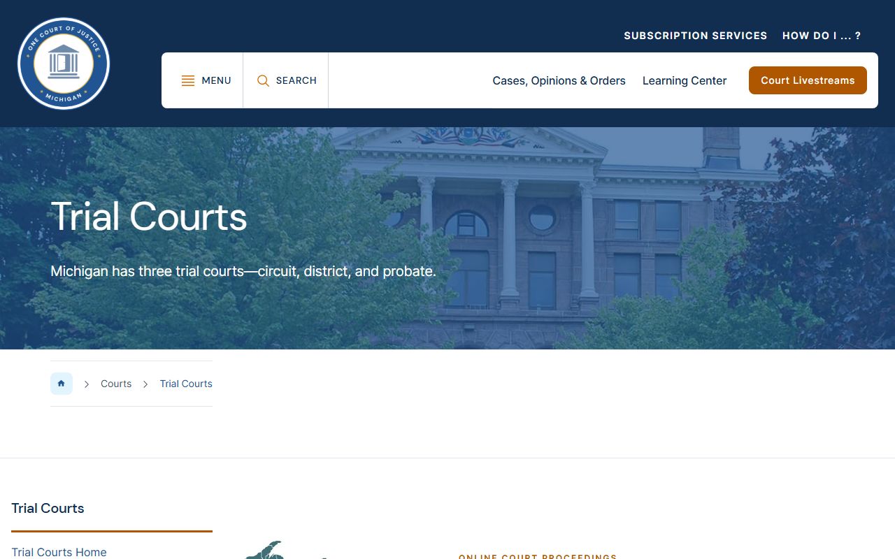 Michigan trial courts overview covering Lapeer County probate records and case search
