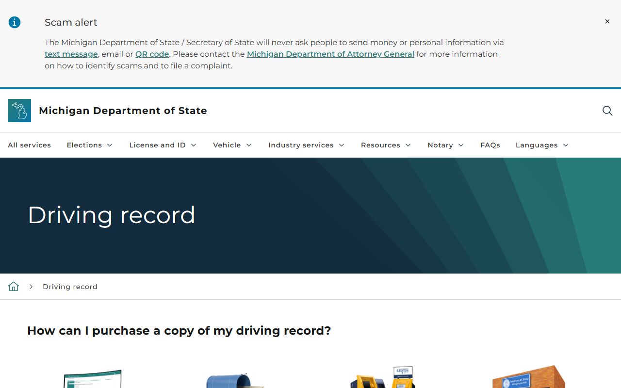 Michigan Secretary of State driving record request page compared with Lapeer County traffic court records