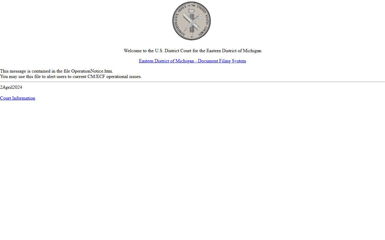 Lapeer County federal warrant records through the Eastern District CM/ECF login